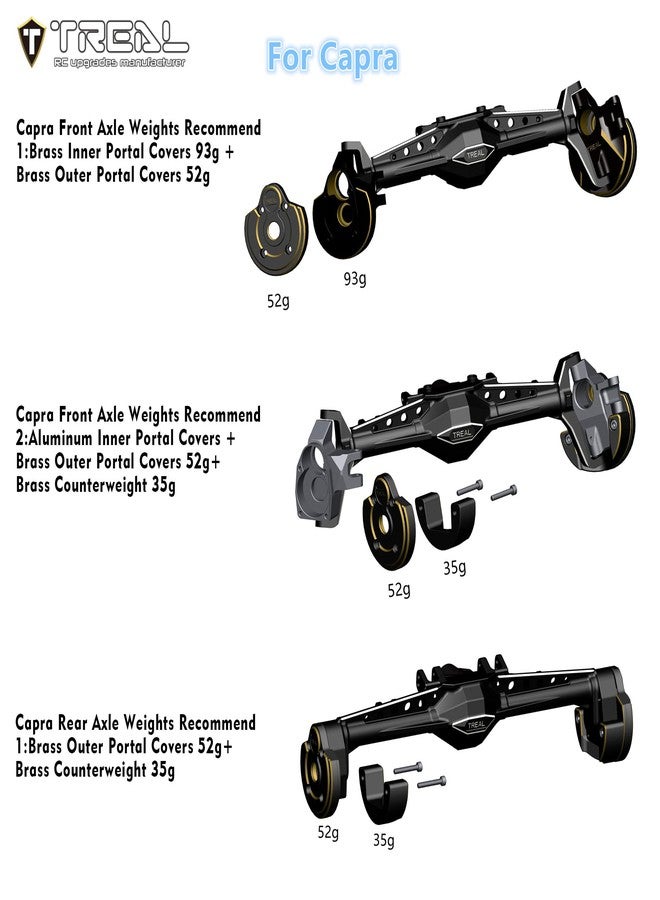 Treal Brass Inner Portal Covers Front Steering Knuckles for Axial Capra and SCX10 III-Black - Image 2